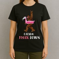 Calm The Flock Down Funny Pool Party Bigfoot Flamingo T-Shirt