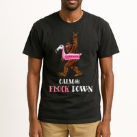 Calm The Flock Down Funny Pool Party Bigfoot Flamingo Tall T-Shirt