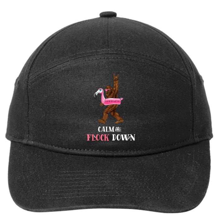 Calm The Flock Down Funny Pool Party Bigfoot Flamingo 7-Panel Snapback Hat