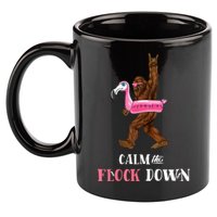 Calm The Flock Down Funny Pool Party Bigfoot Flamingo 11oz C Handle Ceramic Mug
