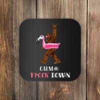 Calm The Flock Down Funny Pool Party Bigfoot Flamingo Coaster