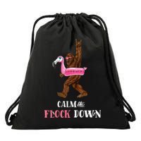 Calm The Flock Down Funny Pool Party Bigfoot Flamingo Drawstring Bag