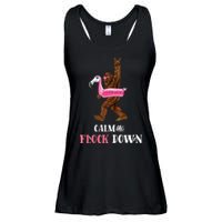 Calm The Flock Down Funny Pool Party Bigfoot Flamingo Ladies Essential Flowy Tank