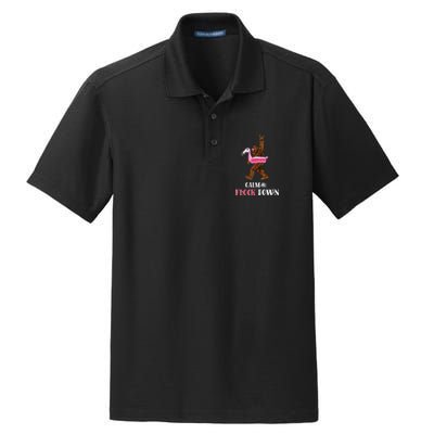 Calm The Flock Down Funny Pool Party Bigfoot Flamingo Dry Zone Grid Polo