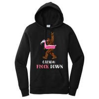 Calm The Flock Down Funny Pool Party Bigfoot Flamingo Women's Pullover Hoodie