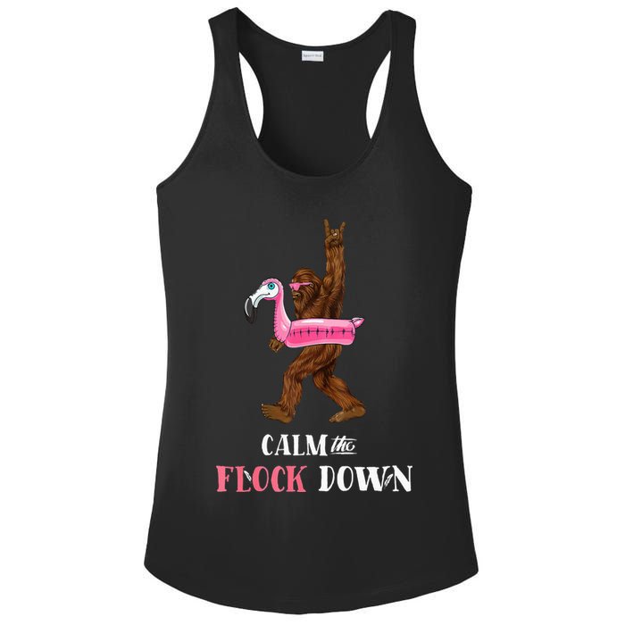 Calm The Flock Down Funny Pool Party Bigfoot Flamingo Ladies PosiCharge Competitor Racerback Tank