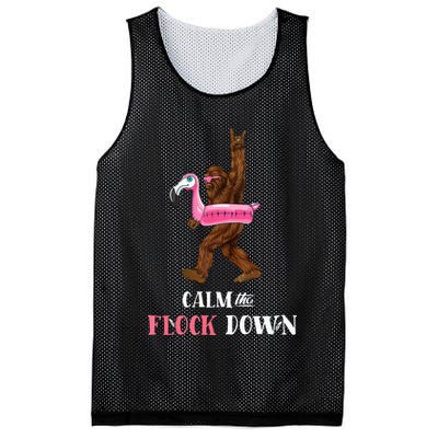 Calm The Flock Down Funny Pool Party Bigfoot Flamingo Mesh Reversible Basketball Jersey Tank