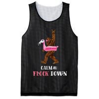 Calm The Flock Down Funny Pool Party Bigfoot Flamingo Mesh Reversible Basketball Jersey Tank