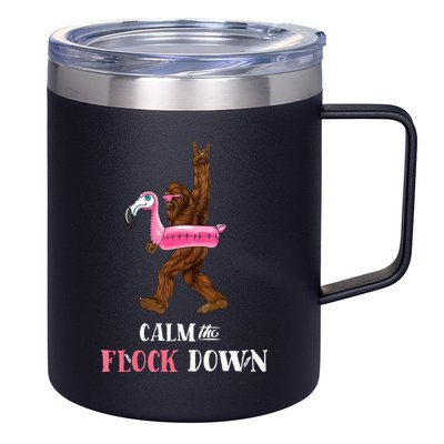 Calm The Flock Down Funny Pool Party Bigfoot Flamingo 12oz Stainless Steel Coffee Mug