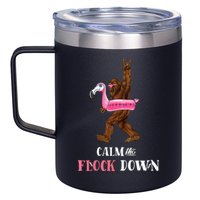 Calm The Flock Down Funny Pool Party Bigfoot Flamingo 12oz Stainless Steel Coffee Mug