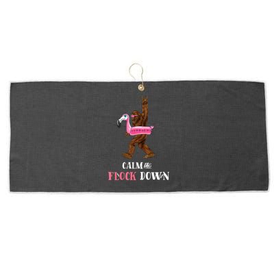 Calm The Flock Down Funny Pool Party Bigfoot Flamingo Large Microfiber Waffle Golf Towel