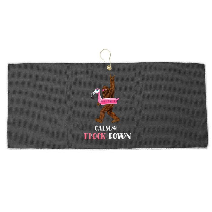 Calm The Flock Down Funny Pool Party Bigfoot Flamingo Large Microfiber Waffle Golf Towel