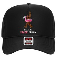 Calm The Flock Down Funny Pool Party Bigfoot Flamingo Trucker Hat