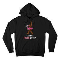 Calm The Flock Down Funny Pool Party Bigfoot Flamingo Tall Hoodie