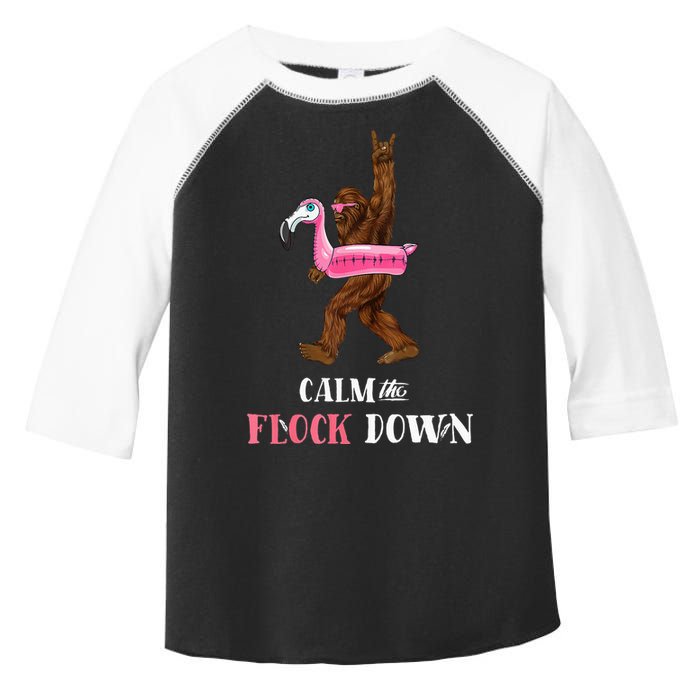 Calm The Flock Down Funny Pool Party Bigfoot Flamingo Toddler Fine Jersey T-Shirt