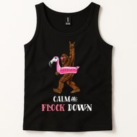 Calm The Flock Down Funny Pool Party Bigfoot Flamingo Tank Top
