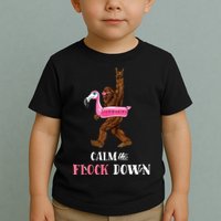 Calm The Flock Down Funny Pool Party Bigfoot Flamingo Toddler T-Shirt