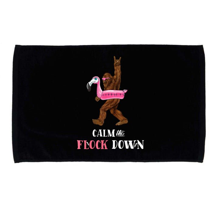 Calm The Flock Down Funny Pool Party Bigfoot Flamingo Microfiber Hand Towel