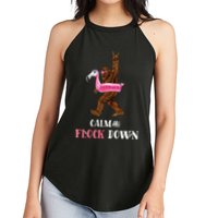 Calm The Flock Down Funny Pool Party Bigfoot Flamingo Women's Perfect Tri Rocker Tank