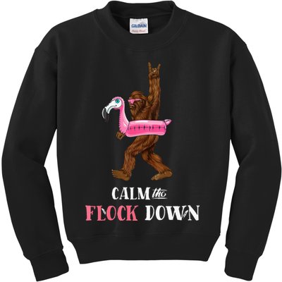 Calm The Flock Down Funny Pool Party Bigfoot Flamingo Kids Sweatshirt