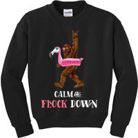 Calm The Flock Down Funny Pool Party Bigfoot Flamingo Kids Sweatshirt