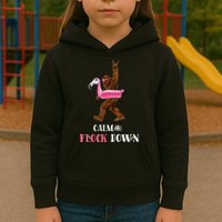 Calm The Flock Down Funny Pool Party Bigfoot Flamingo Kids Hoodie