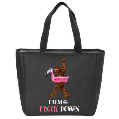Calm The Flock Down Funny Pool Party Bigfoot Flamingo Zip Tote Bag