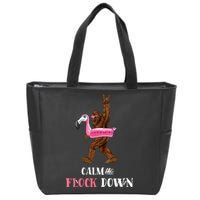 Calm The Flock Down Funny Pool Party Bigfoot Flamingo Zip Tote Bag
