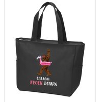 Calm The Flock Down Funny Pool Party Bigfoot Flamingo Zip Tote Bag