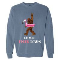 Calm The Flock Down Funny Pool Party Bigfoot Flamingo Garment-Dyed Sweatshirt