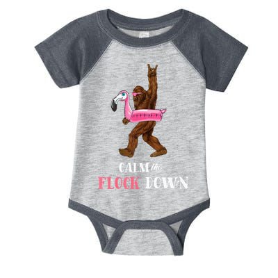 Calm The Flock Down Funny Pool Party Bigfoot Flamingo Infant Baby Jersey Bodysuit