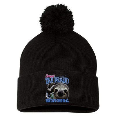 Commit Tax Fraud Retro Bootleg Rap Sloth Streetwear Pom Pom 12in Knit Beanie