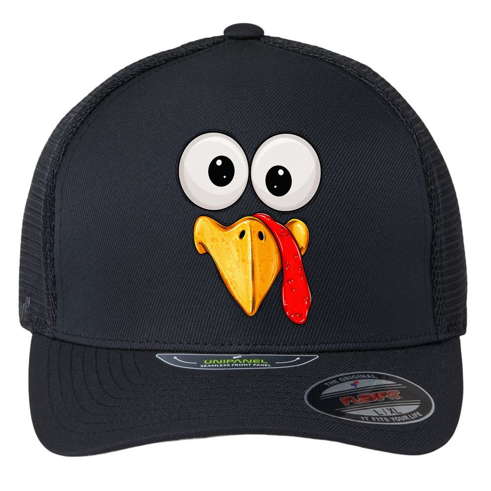 Cute Turkey Face Thanksgiving Matching Family Flexfit Unipanel Trucker Cap