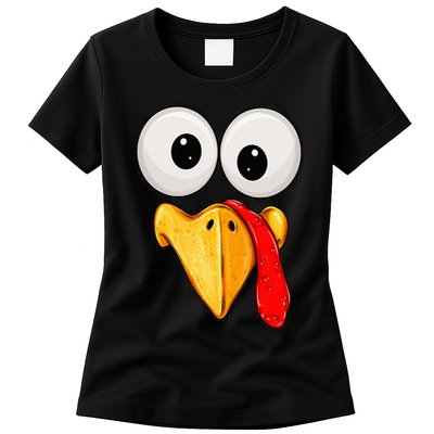 Cute Turkey Face Thanksgiving Matching Family Womens T-Shirt