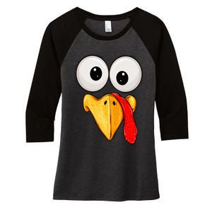 Cute Turkey Face Thanksgiving Matching Family Women's Tri-Blend 3/4-Sleeve Raglan Shirt