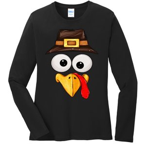 Cute Turkey Face Glasses Thanksgiving Family Ladies Long Sleeve Shirt