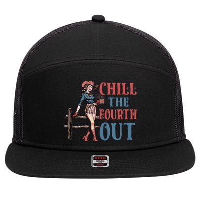 Chill The Fourth Out Cowgirl 4th Of July 7 Panel Mesh Trucker Snapback Hat