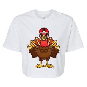 Cool Thanksgiving Football Gobble Player Turkey Bella+Canvas Jersey Crop Tee