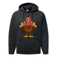 Cool Thanksgiving Football Gobble Player Turkey Performance Fleece Hoodie