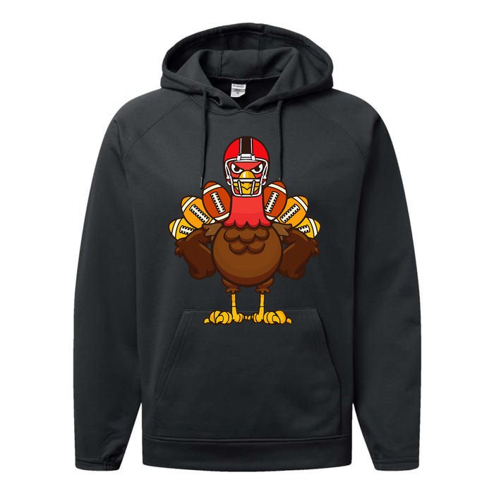 Cool Thanksgiving Football Gobble Player Turkey Performance Fleece Hoodie