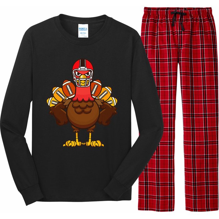 Cool Thanksgiving Football Gobble Player Turkey Long Sleeve Pajama Set