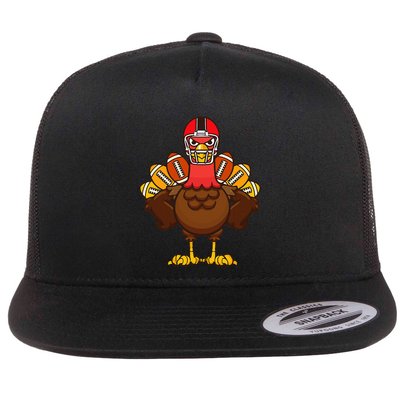 Cool Thanksgiving Football Gobble Player Turkey Flat Bill Trucker Hat