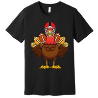 Cool Thanksgiving Football Gobble Player Turkey Premium T-Shirt