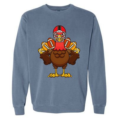 Cool Thanksgiving Football Gobble Player Turkey Garment-Dyed Sweatshirt