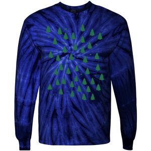 Christmas Tree Forest Tree Camping Tie-Dye Long Sleeve Shirt