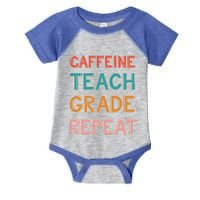 Caffeine Teach Grade Repeat Gift Retro Funny Gift Infant Baby Jersey Bodysuit