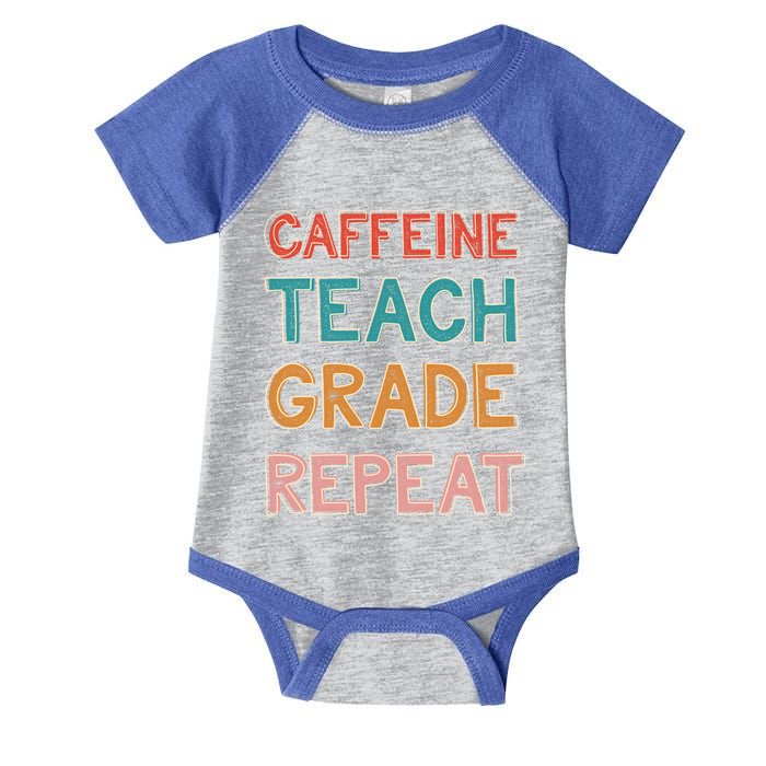 Caffeine Teach Grade Repeat Gift Retro Funny Gift Infant Baby Jersey Bodysuit