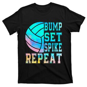 Colorful Teen Girl Volleyball Bump Set Spike Repeat T-Shirt