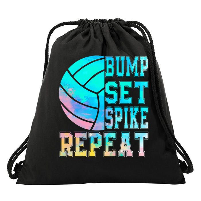 Colorful Teen Girl Volleyball Bump Set Spike Repeat Drawstring Bag