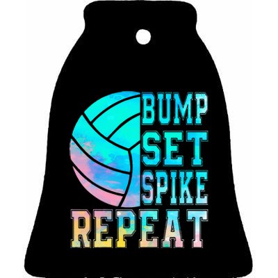 Colorful Teen Girl Volleyball Bump Set Spike Repeat Ceramic Bell Ornament